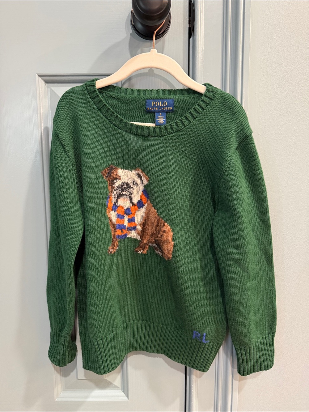 Kids Polo by Ralph Lauren Forest Green Bulldog Intarsia Crewneck Sweater